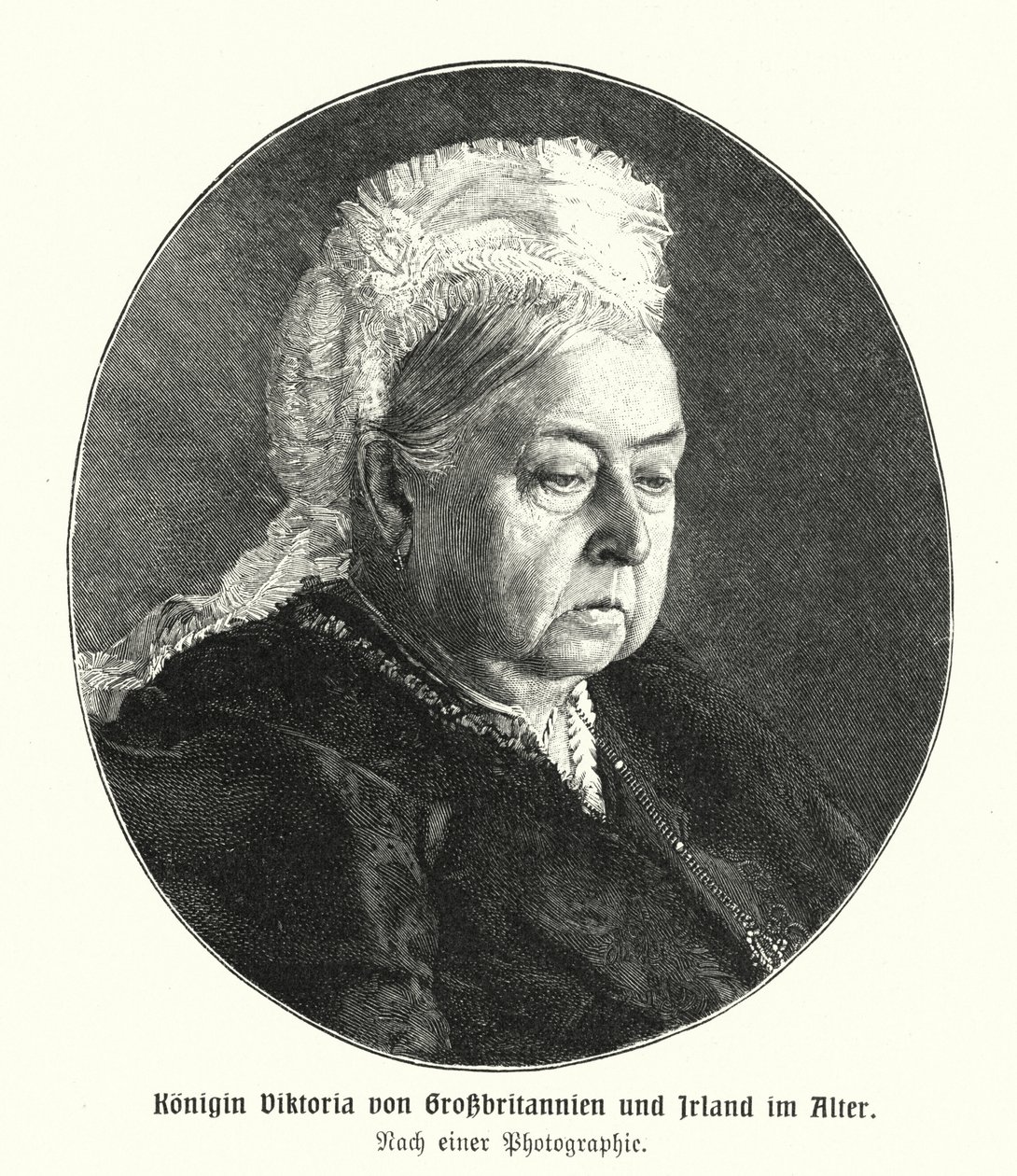 Královna Viktorie ve stáří (rytina) od German School