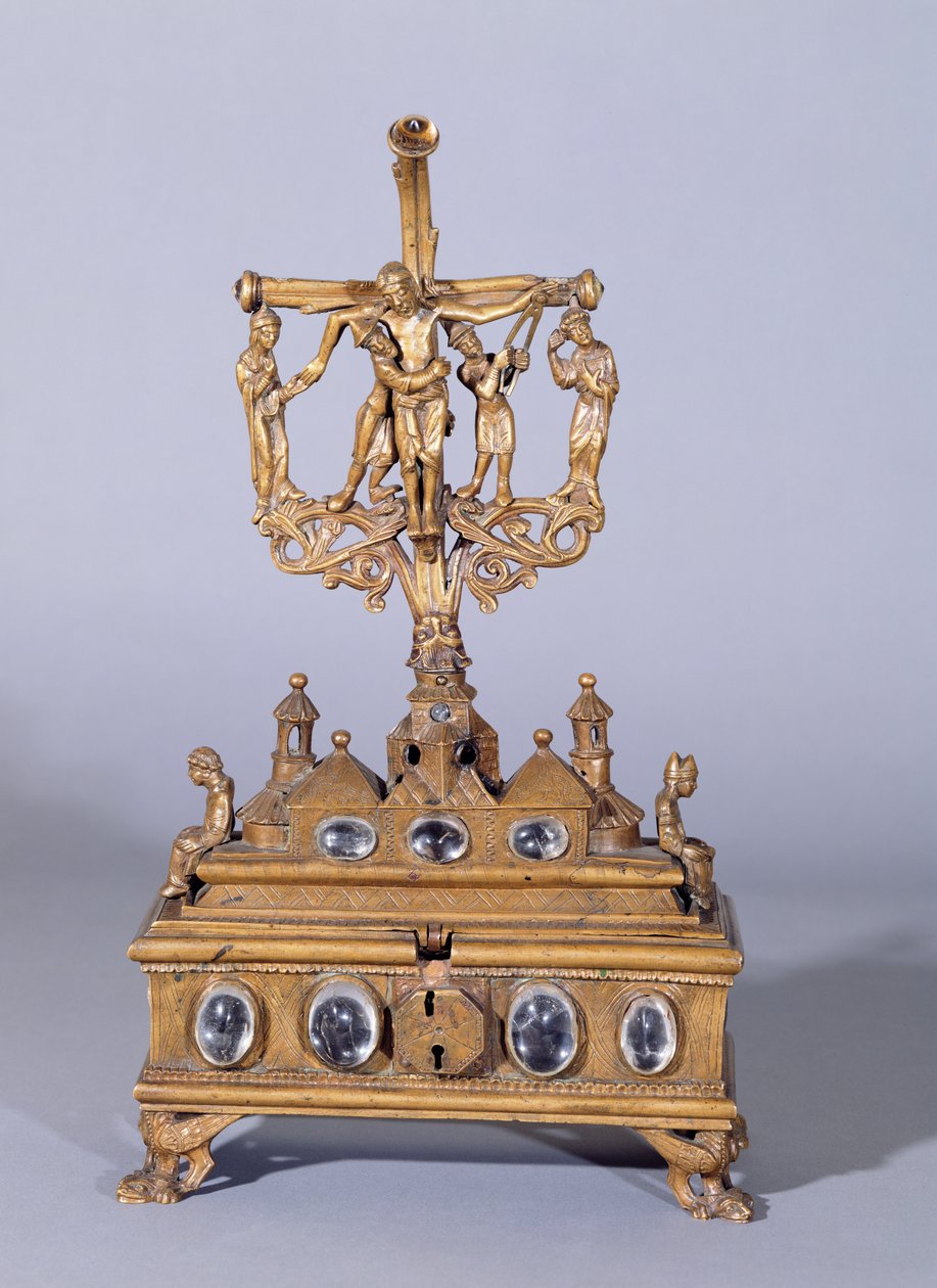 Relikviář nebo chasse, styl rýnské školy (bronz s křišťály) od German School