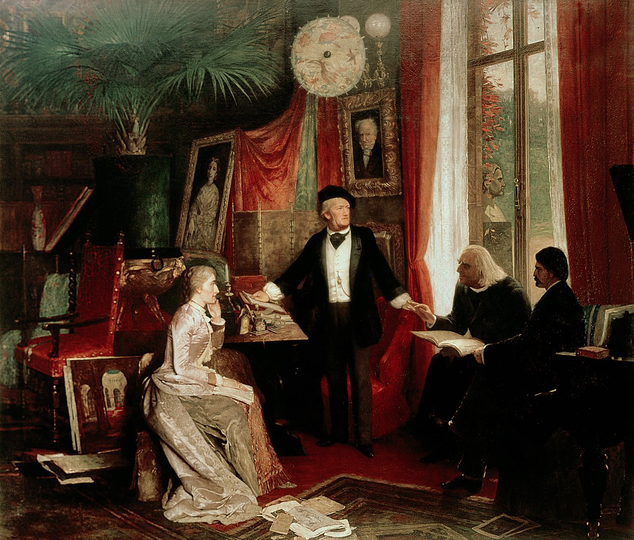 Richard Wagner s Franzem Lisztem a Lisztovou dcerou Cosimou od German School