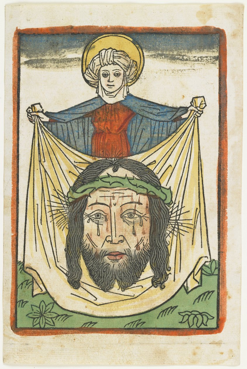 Svatá Veronika se sudáriem, kolem 1475 (ručně kolorovaný dřevoryt) od German School
