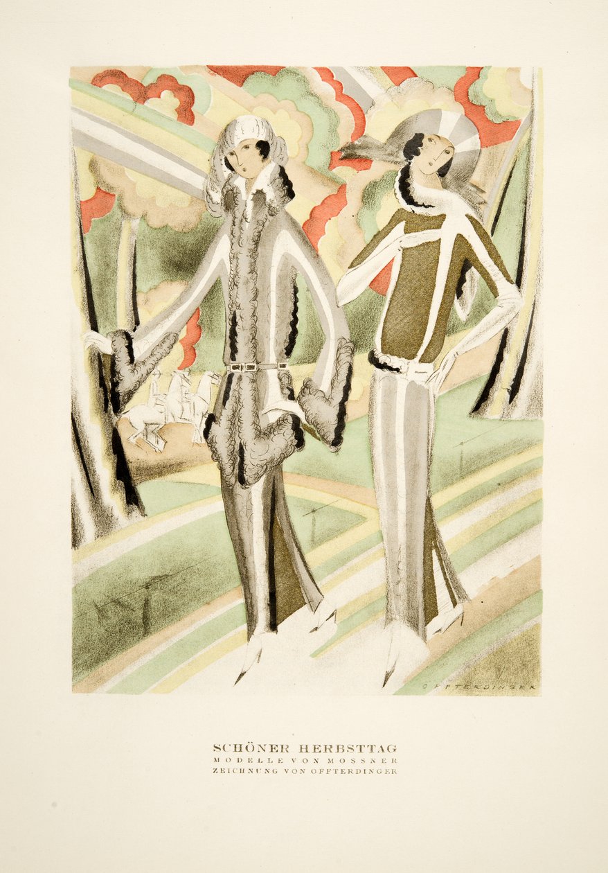 Schöner Herbsttag, oblečení od Mossnera, ze Stylu, vyd. 1922 (pochoir print) od German School