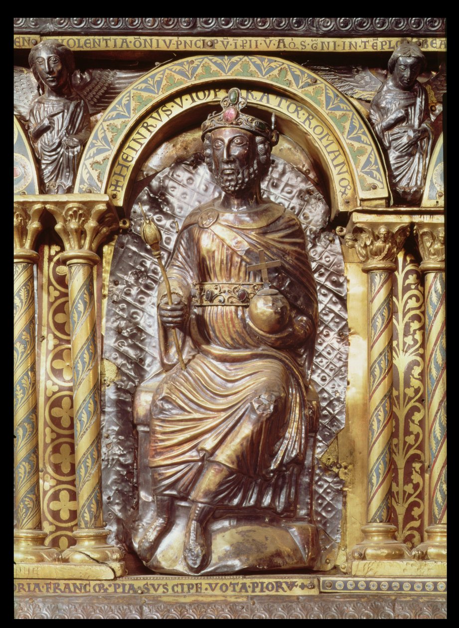 Svatyně císaře Karla Velikého (742-814), detail Jindřicha IV. (1050-1106) 1215 (zlato & champleve smalt) od German School