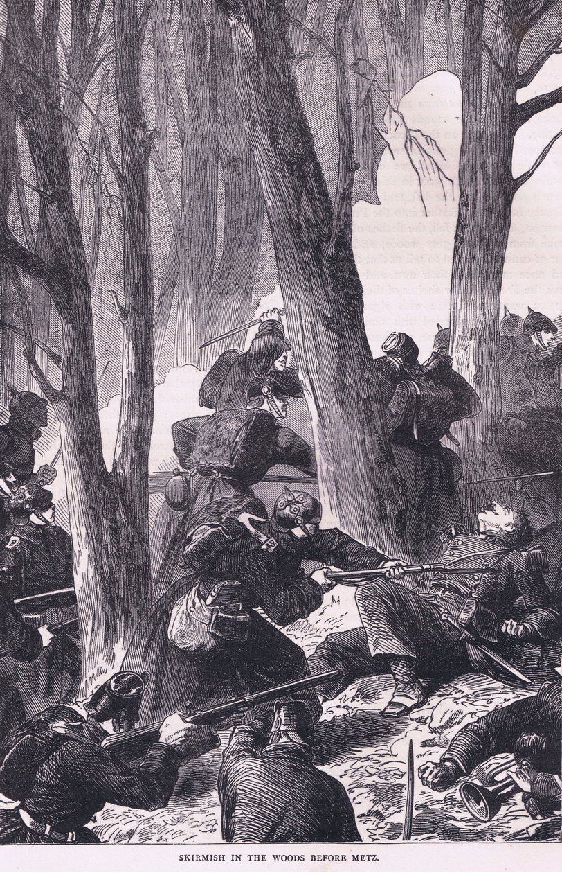 Potyčka v lesích před Metz, Cassells History of the War between France and Germany vydané nakladatelstvím Cassell and Company Limited, kolem roku 1890 (litho) od German School