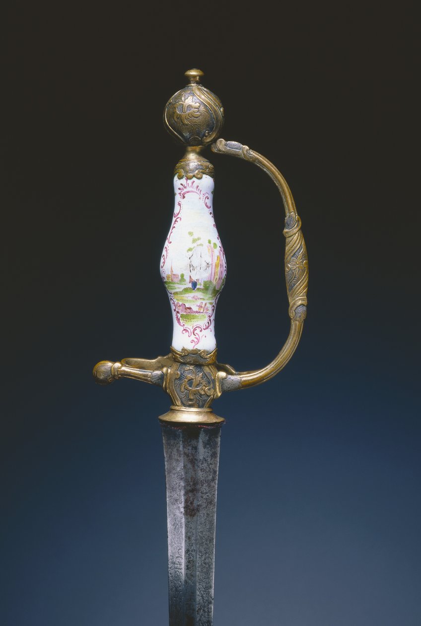 Malý meč, cca 1770 (ocel, pozlacená mosaz a porcelán) od German School