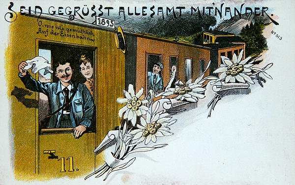 Pohlednice s upomínkovým pozdravem, cca 1900 (barevné lito) od German School