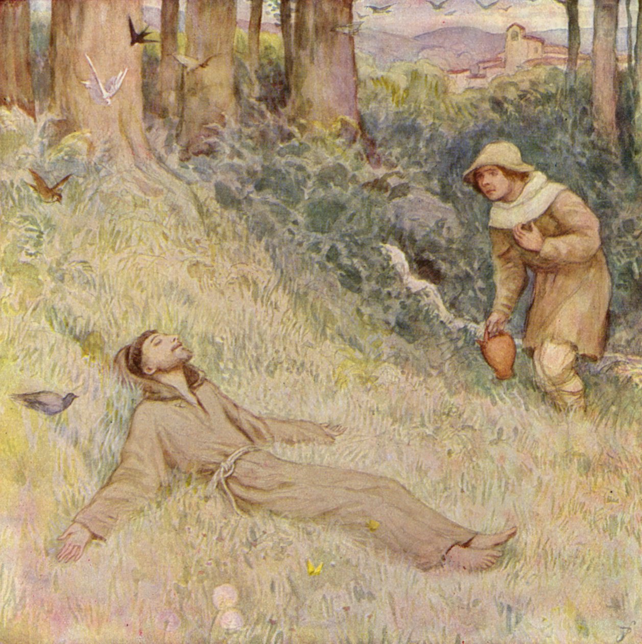 Svatý František ve Španělsku (barevná litografie) od German School