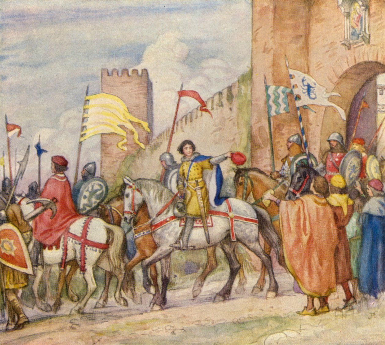 Svatý František z Assisi na cestě do války (barevná litografie) od German School