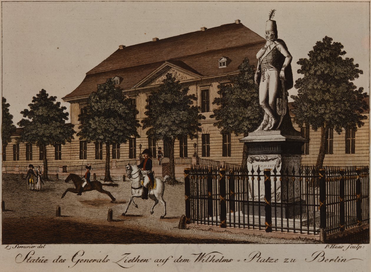 Socha generála von Ziethena na Wilhelm Platz, Berlín (barevný lept) od German School