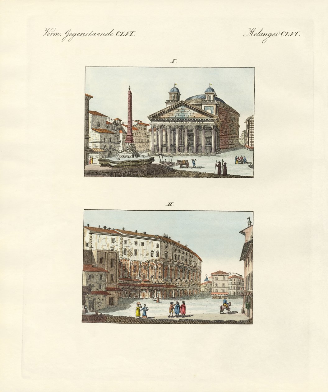 Podivná budova v Římě (barevná rytina) od German School
