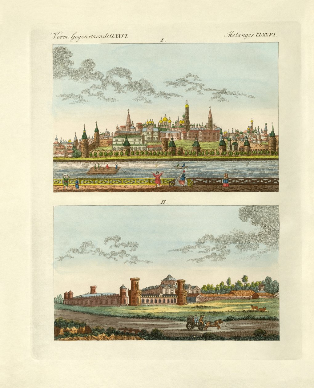 Podivné budovy v Rusku (barevná rytina) od German School