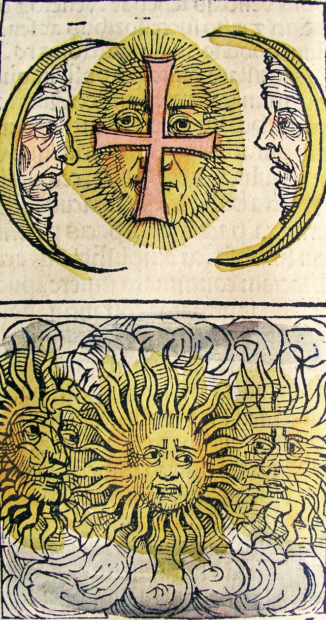 Sluneční psi a měsíční psi, publikovaná v Norimberské kronice, 1493 od German School