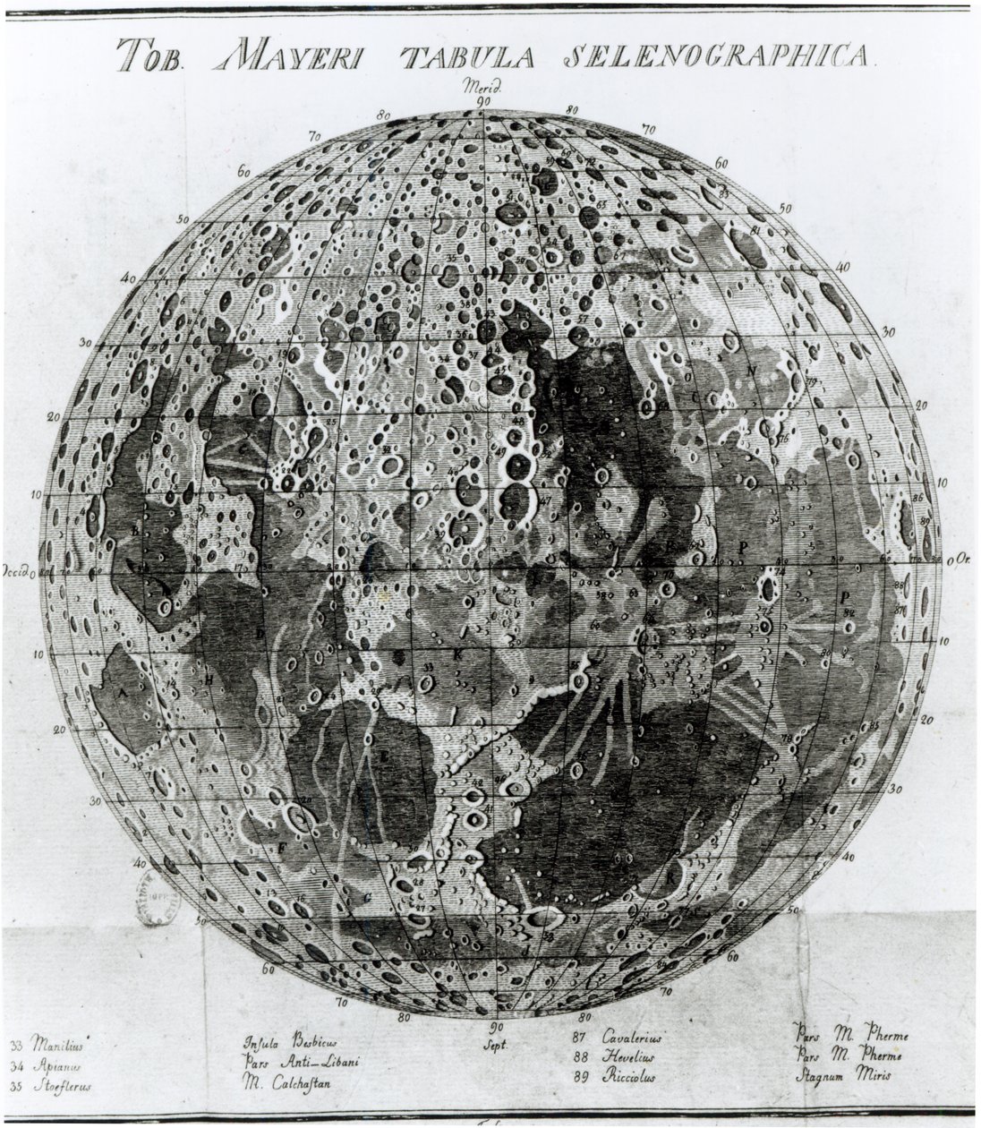 Povrch Měsíce, ilustrace z Selenotopographische Fragmente od Johanna Hieronyma Schroetera, vydané v roce 1791 od German School