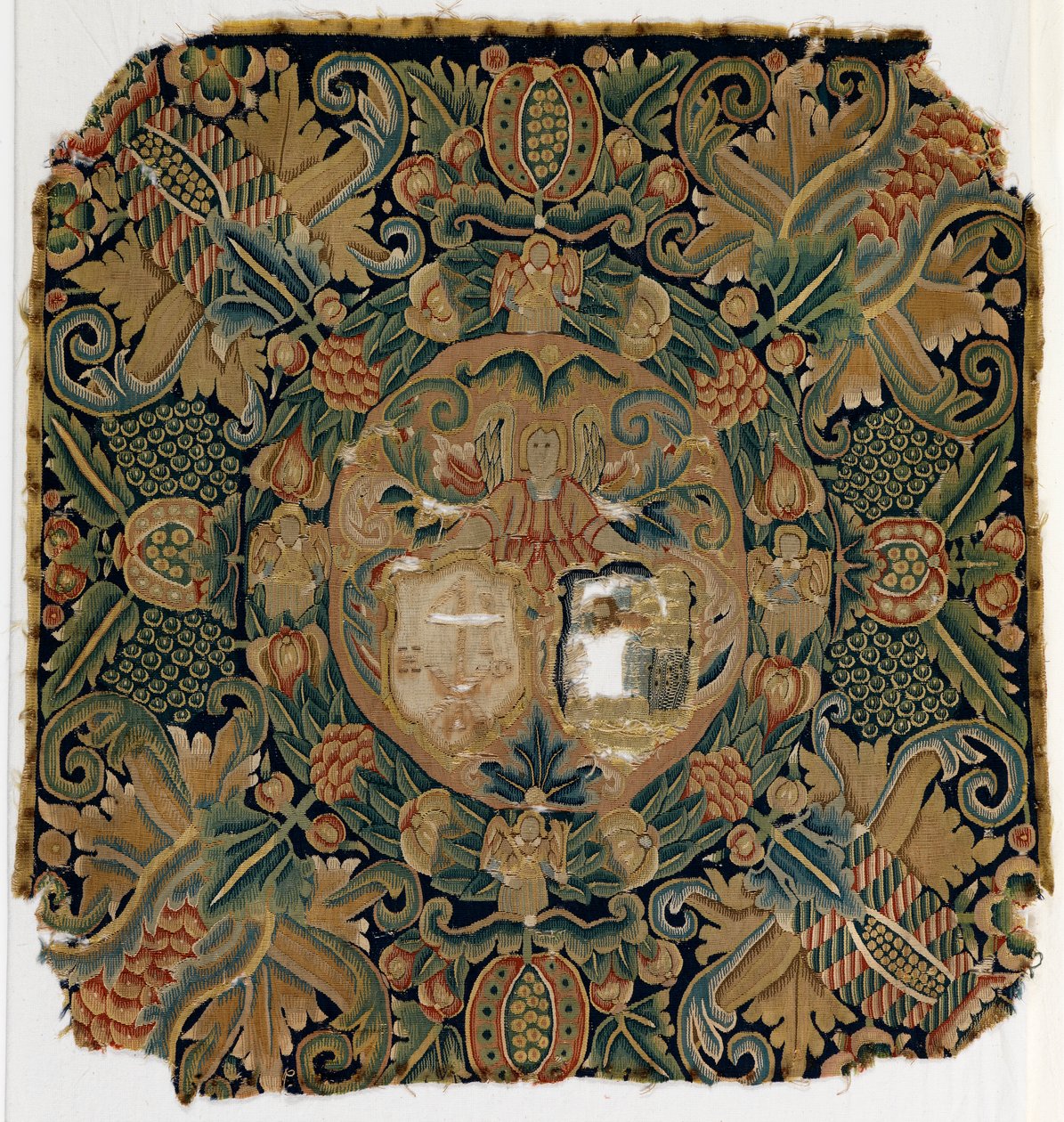 Tapeellinen haarniskatyynynpäällinen, mahdollisesti Ala-Saksista, valmistettu 1600-luvulla (villa) od German School