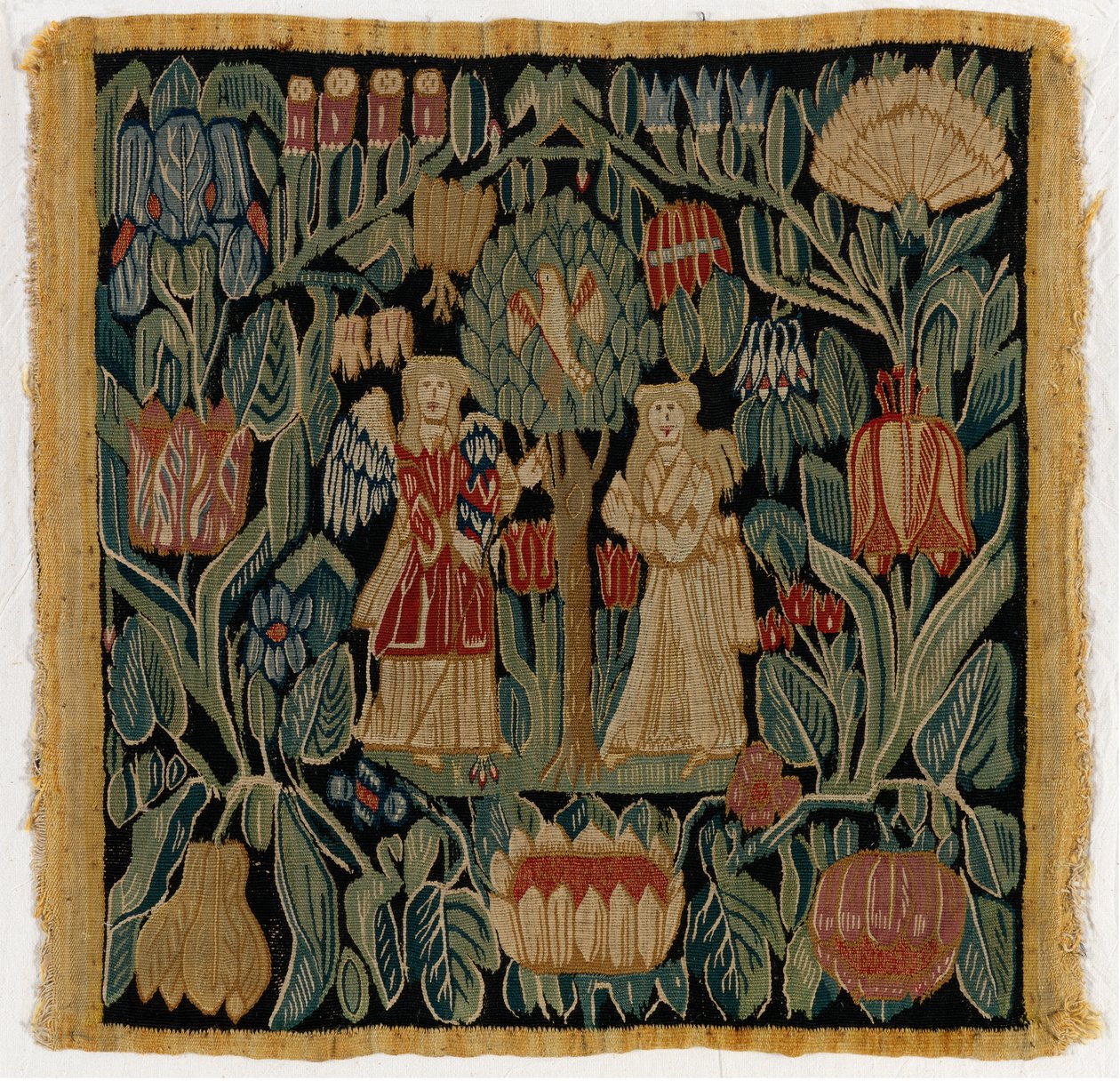 Gobelínový povlak na polštář s vyobrazením Zvěstování, z Dolního Saska nebo Dánska, po roce 1600 (vlna) od German School