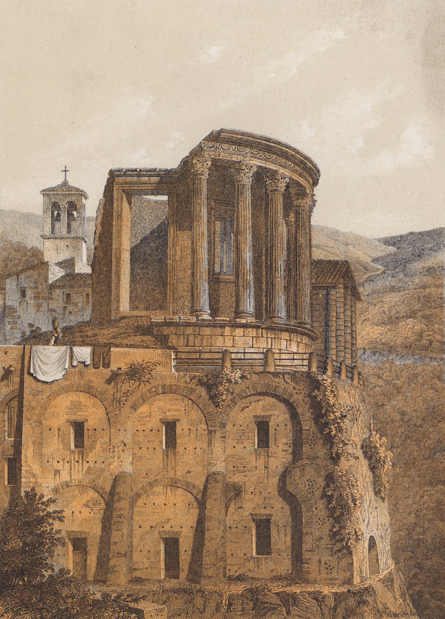 Vestin chrám, Tivoli, Itálie (barevná litografie) od German School
