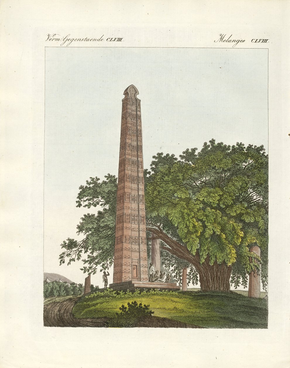 Axumský obelisk (barevná rytina) od German School