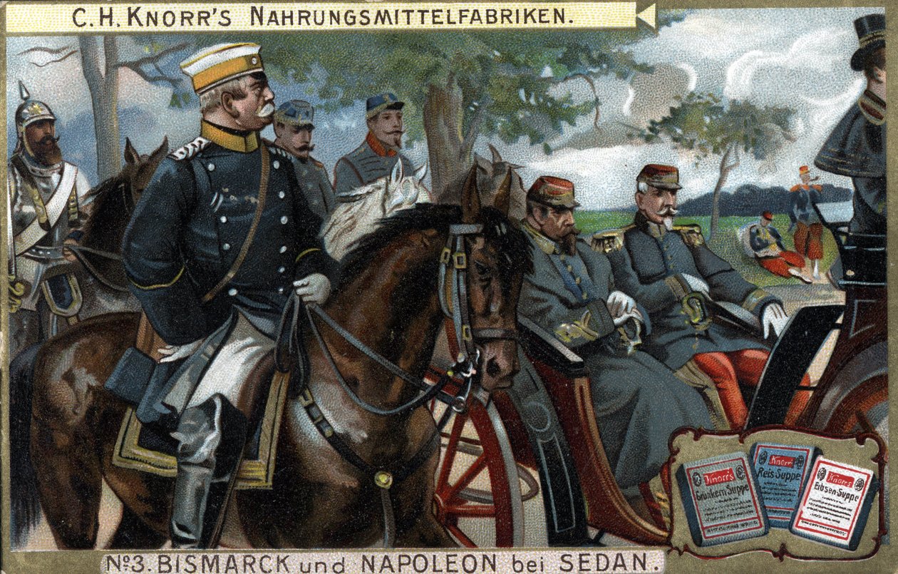 Bitva u Sedanu, válka 1870: Generál Otto von Bismarck (1815-1898), pruský král doprovázel císaře Napoleona III. (Louis Napoleon Bonaparte od German School