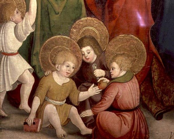 Dětství svatého Josefa, detail hrajících si dětí, Švábská škola (olej na desce) od German School