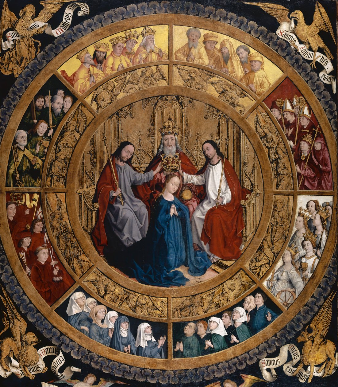 Korunovace Panny Marie obklopené anděly a světci, kolem roku 1470 od German School