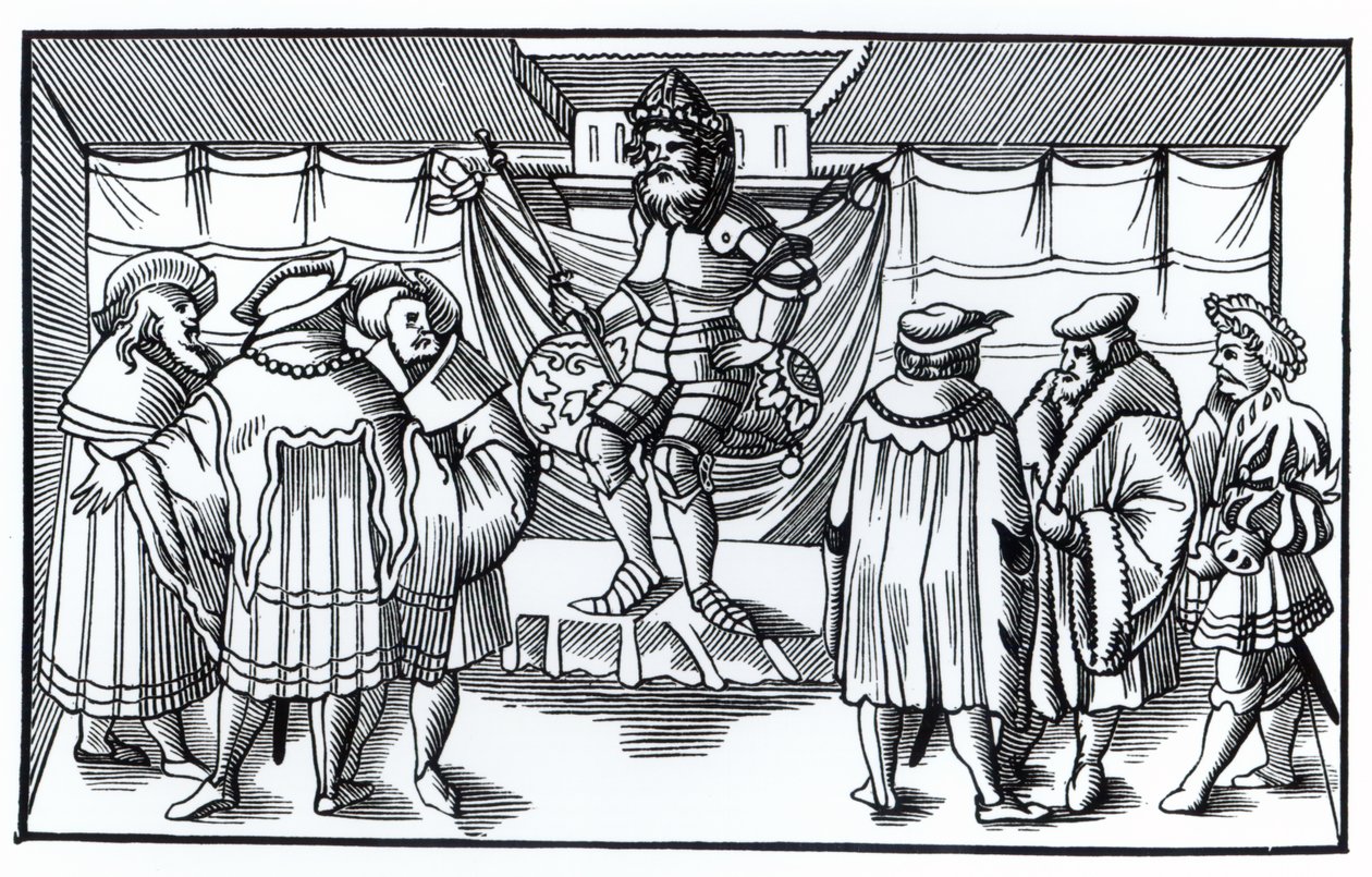 Baronův dvůr podle dřevorytu v Cosmographie Universelle of Munster, publikovaném v roce 1552 od German School