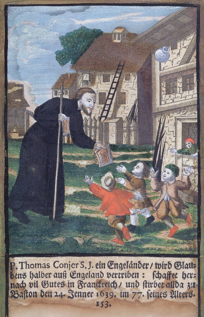 Otec jezuita Thomas Conjer evangelizující Francii, z Martyrologie jezuitů, 1688 od German School