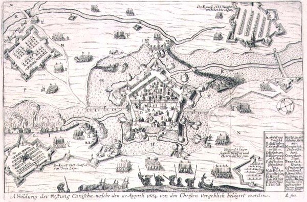 Pevnost Canischa marně obležená křesťany v roce 1664, ilustrace z knihy o osmanských taženích v Evropě, rytina Paula Fursta (asi 1605-66) (rytina) od German School