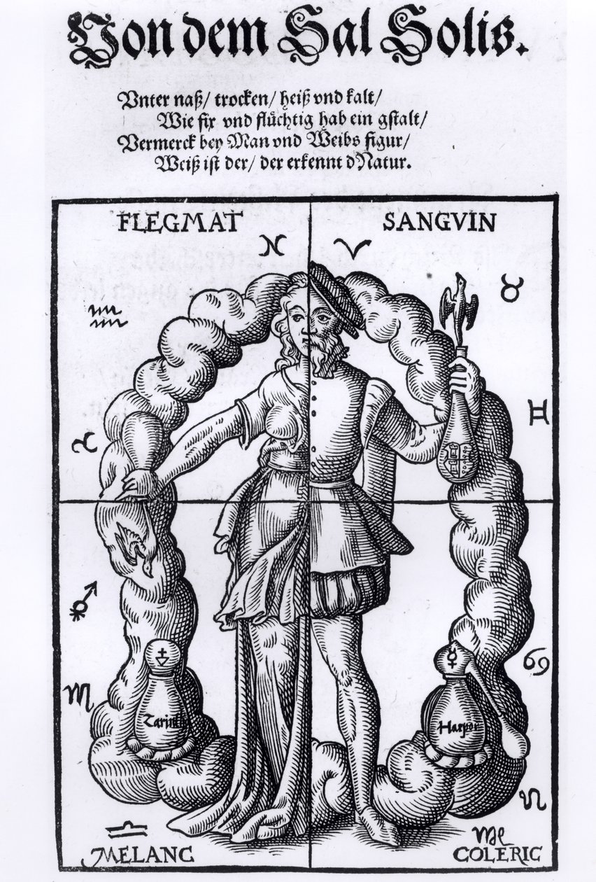 Čtyři humory, z Quinta Essentia od Leonharta Thurneissera zun Thurna (1531-956), vydané v Lipsku, 1574 od German School