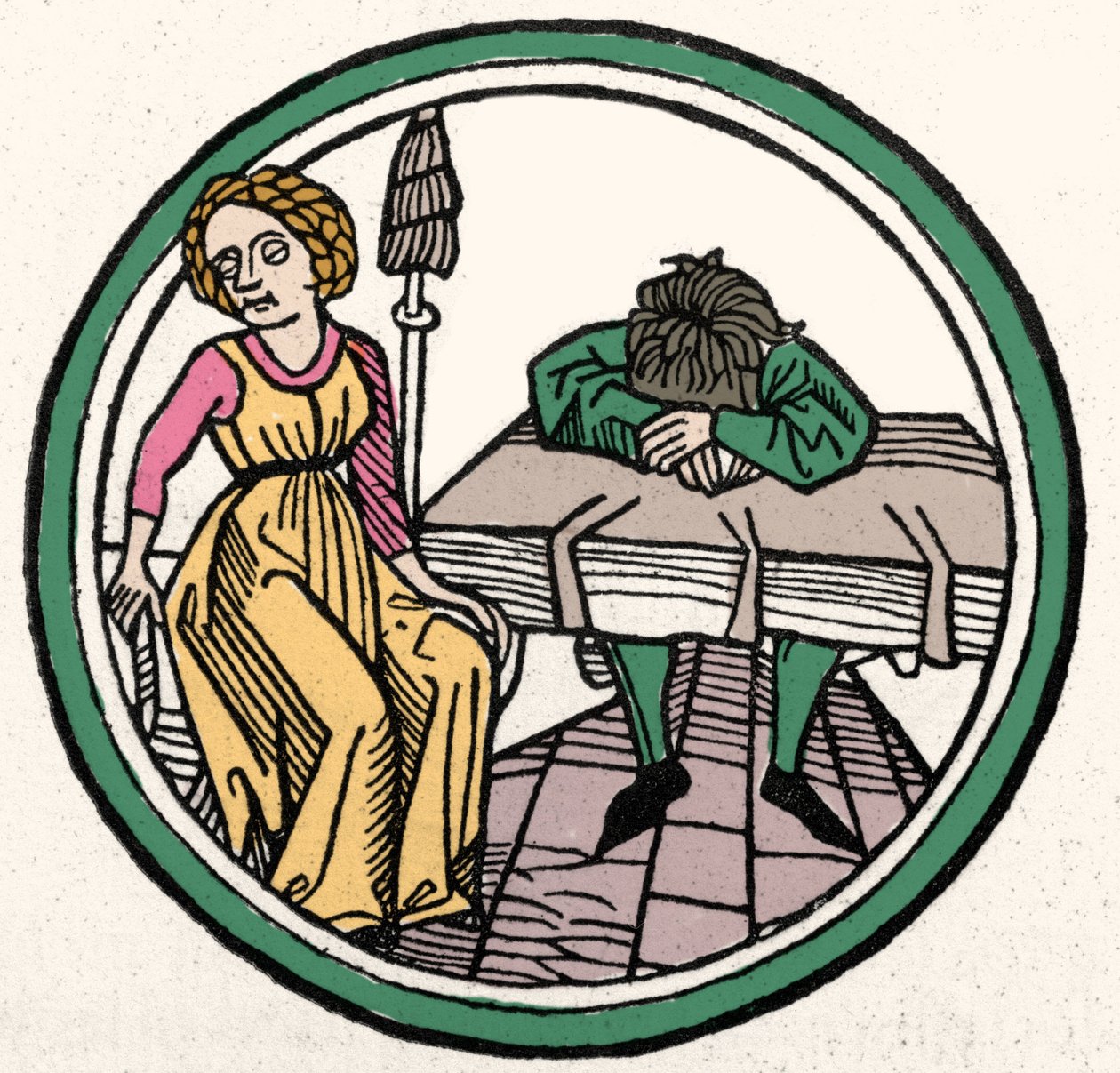 Čtyři temperamenty: Melancholická (smutná a depresivní) xylografie, Augsburg 1480 od German School