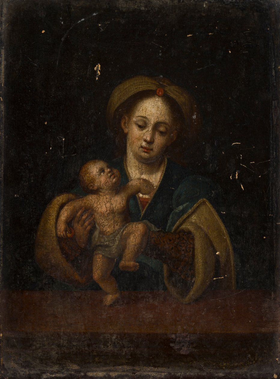 Madonna s dítětem (olej na dubovém panelu) od German School