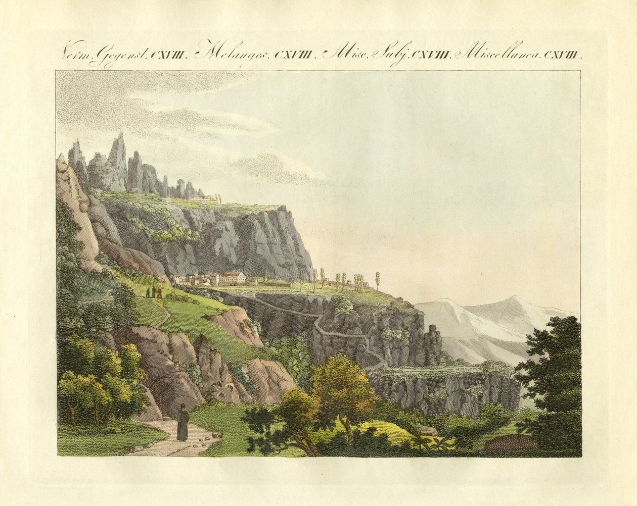 Montserrat ve Španělsku (barevná rytina) od German School