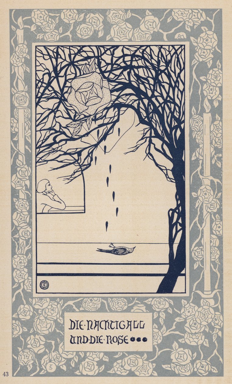 Slavík a růže (litografie) od German School