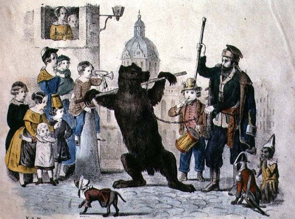 The Performing Bear, c.1860 (barevná rytina) od German School
