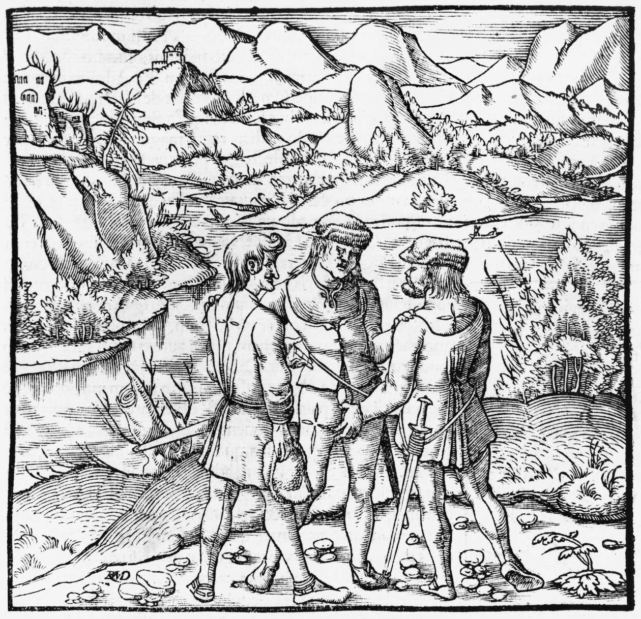 Rutliho přísaha, ilustrace z Cosmographie Universelle od Sebastiena Munstera (1488-1552) Basilej, vydáno 1559 od German School