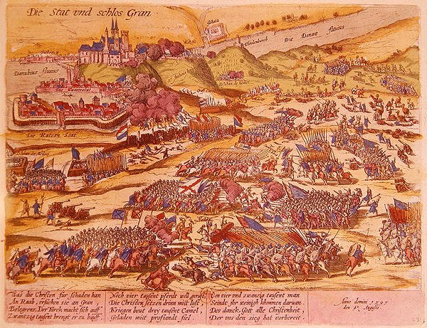 Obléhání Ostřihomi v roce 1595 (barevná rytina) od German School