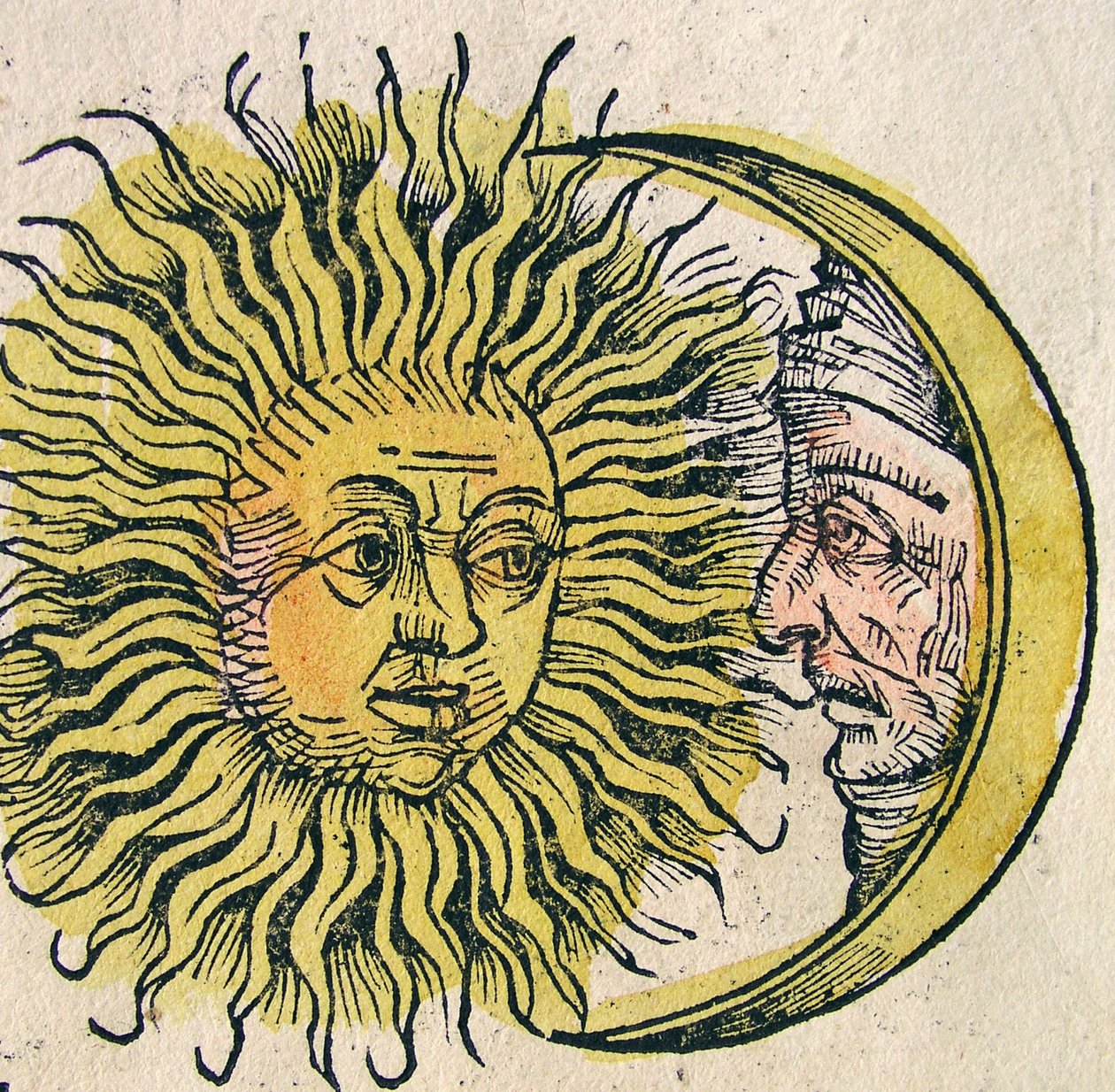 Slunce a Měsíc, publikované v Norimberské kronice, 1493 od German School