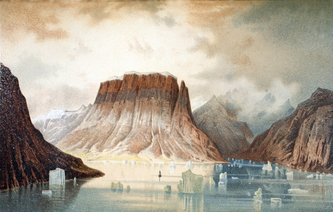 Hora Teufelschloss (Ďáblův hrad) v Kejser Franz Joseph Fjord, hospoda. Londýn, 1874 od German School