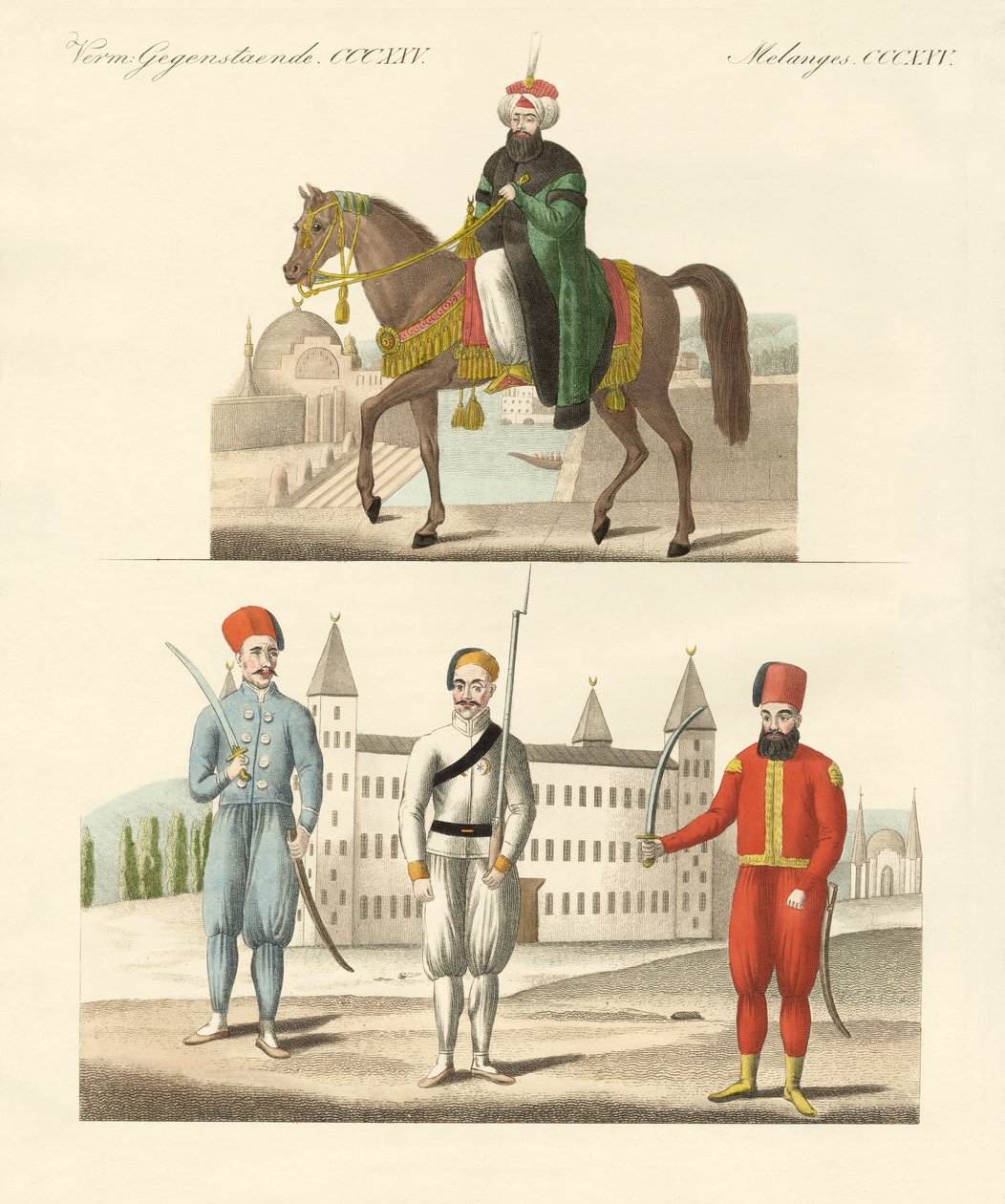 Turecký sultán Mahmud a jeho nové skupiny (barevná rytina) od German School
