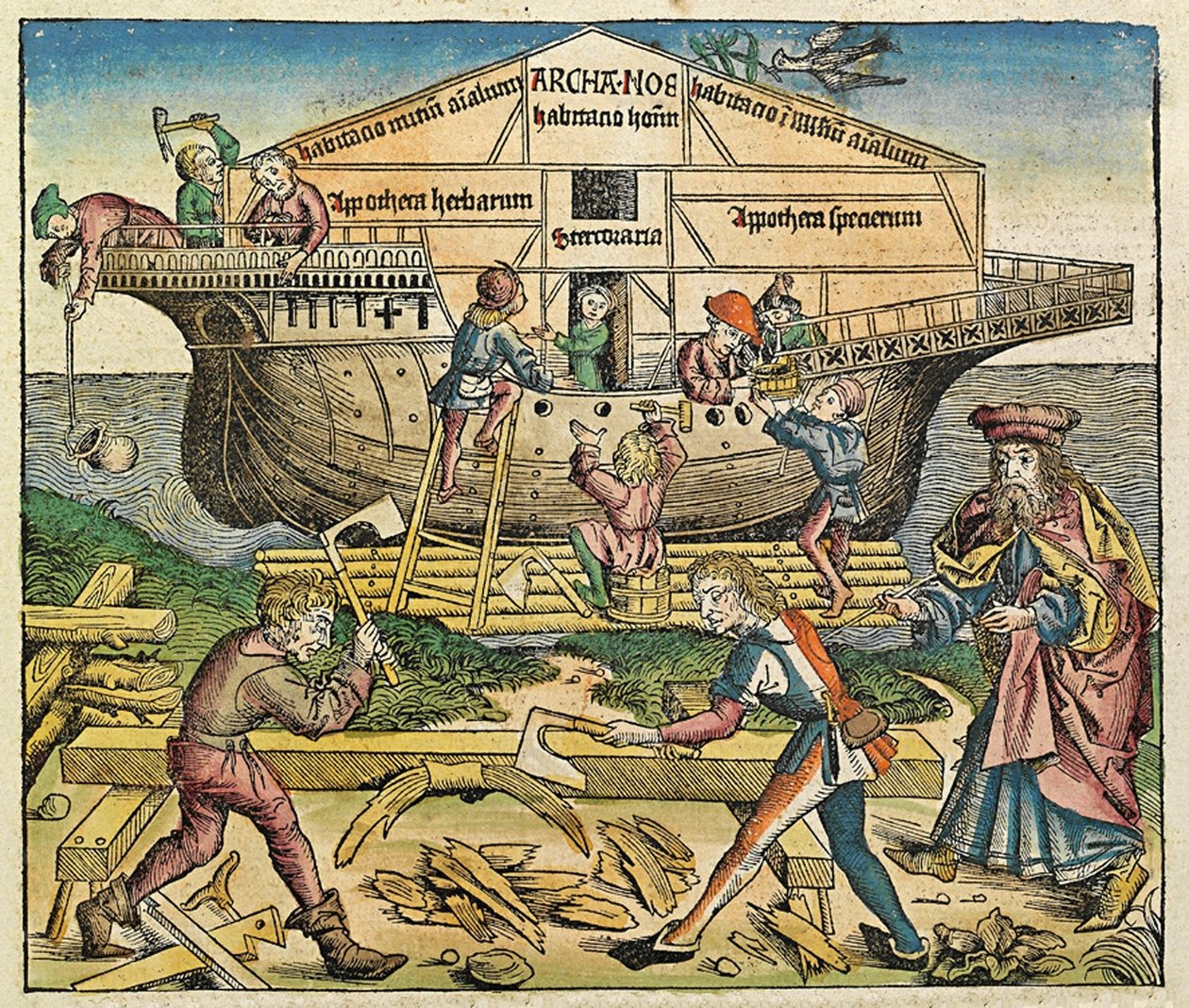 Stavba Noemovy archy, publikovaná v Norimberské kronice, 1493 od German School