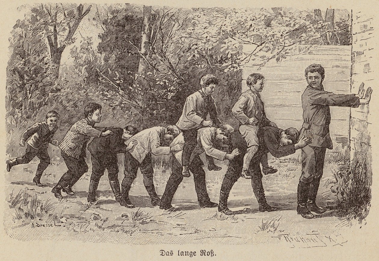 Hra na dlouhého koně (rytina) od German School
