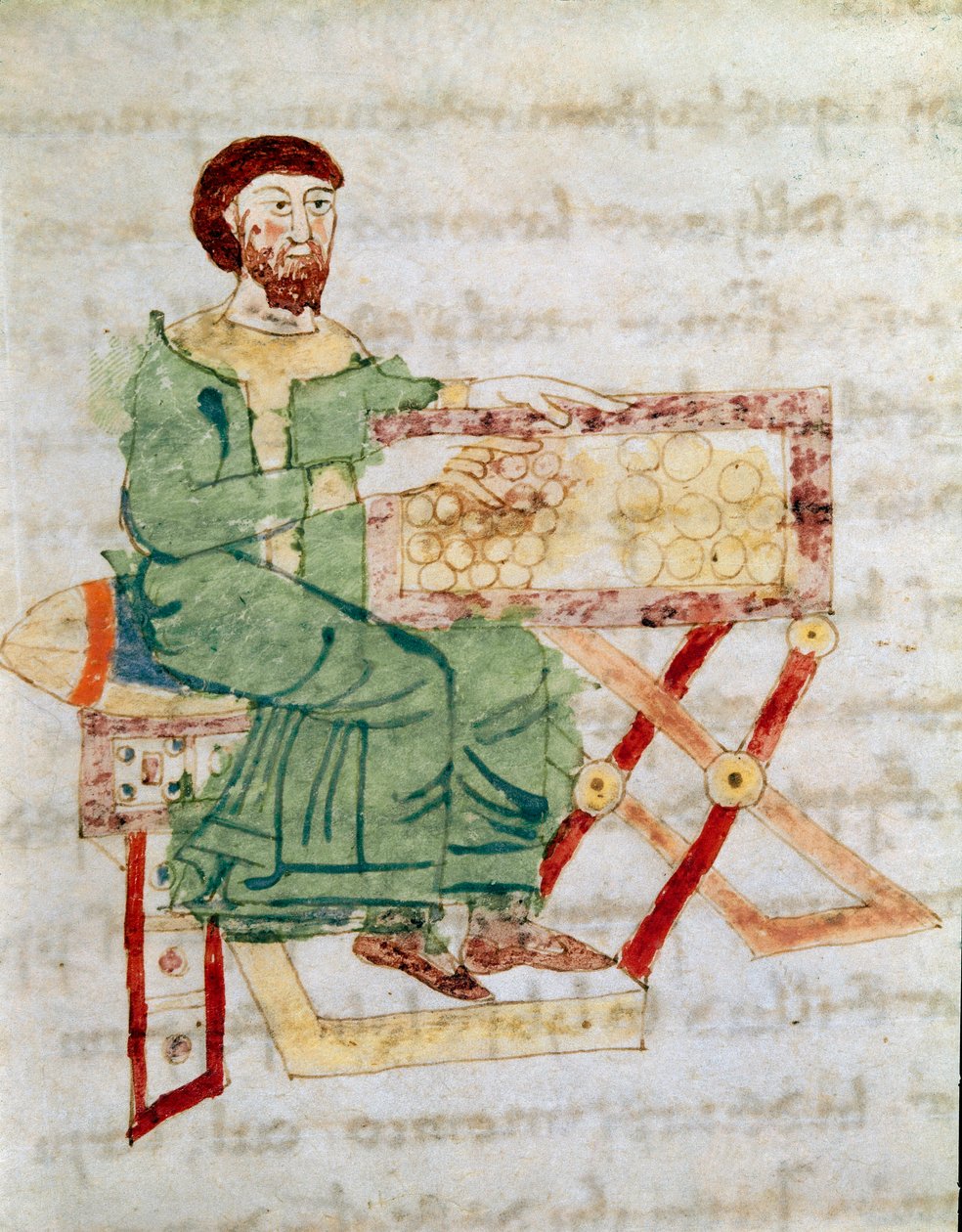 Směnárník, předchůdce bankéře Miniatura z rukopisu „“De Universo““ (neboli De rerum naturis (O přirozenosti věcí)) (kód. 132) od Rabana Maura Magnentia (nebo Rabana Maura nebo Rabana Maura) (cca 780-856). 9. století. Archiv Monte Ca od German School