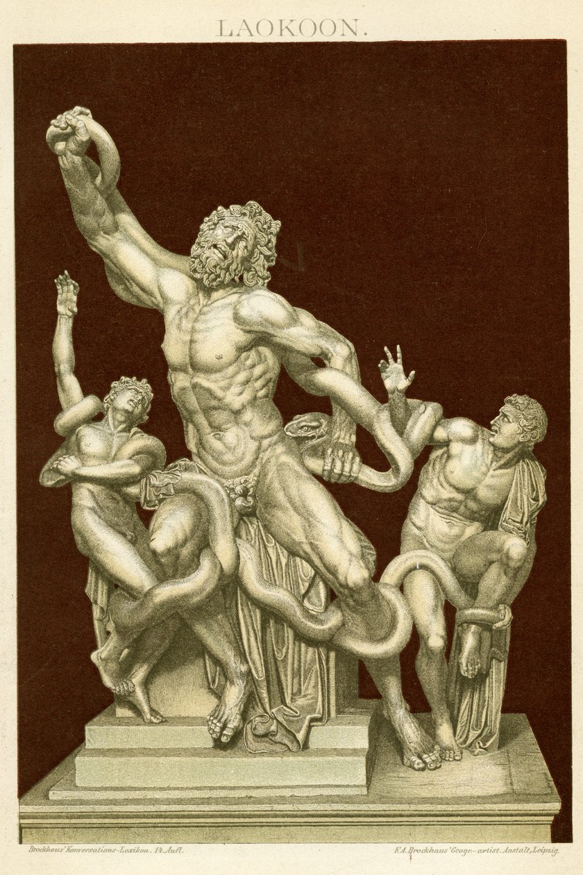 Socha Laocoöna a jeho synů kolem roku 1890 (barevný chromolitograf) od German School