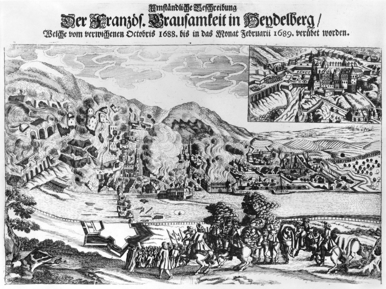 Dobytí a zničení Heidelbergu Francouzi v únoru 1689 od German School