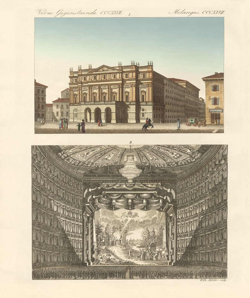 Divadlo Della Scala v Miláně (barevná rytina) od German School