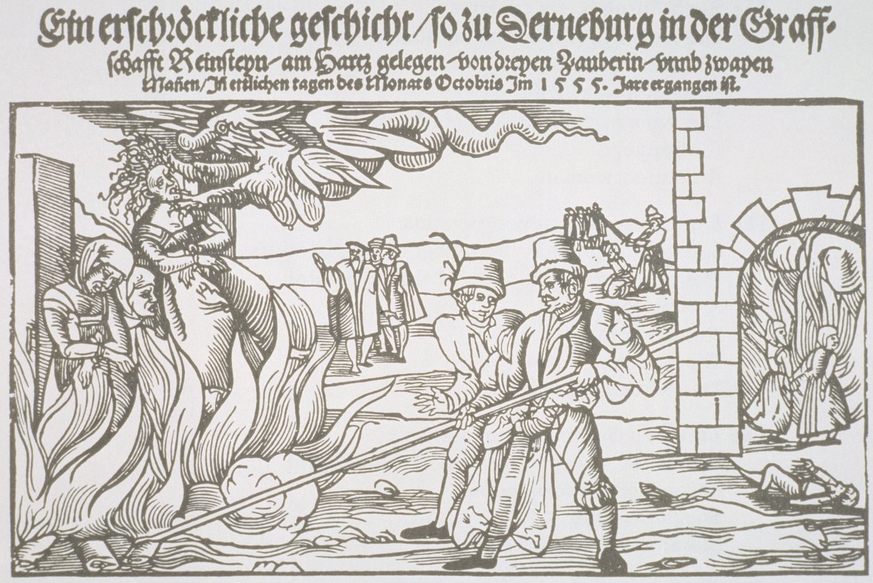 Tři čarodějnice upáleny zaživa, ilustrace brožury od German School