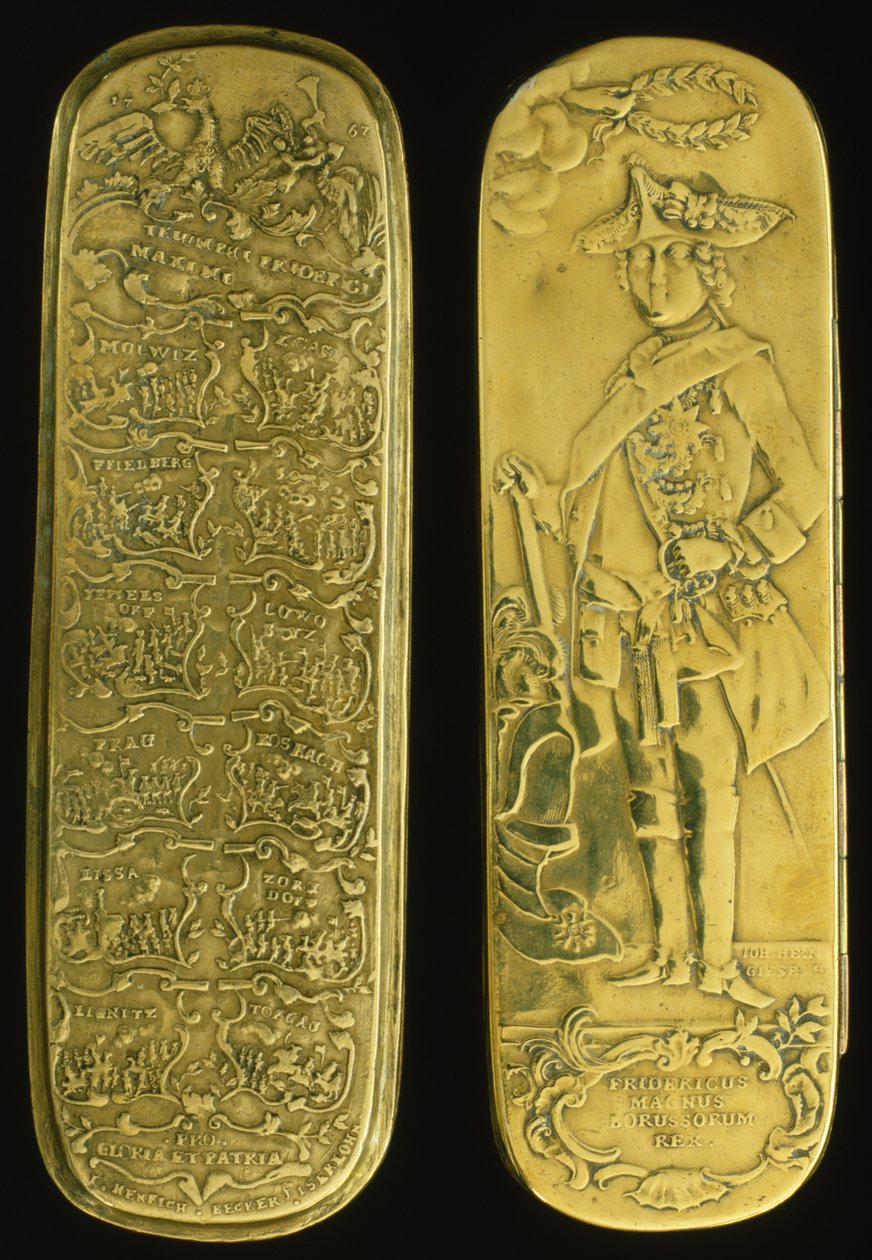 Tabáková krabička zobrazující Fridricha II. a jeho vítězství (mosaz) od German School