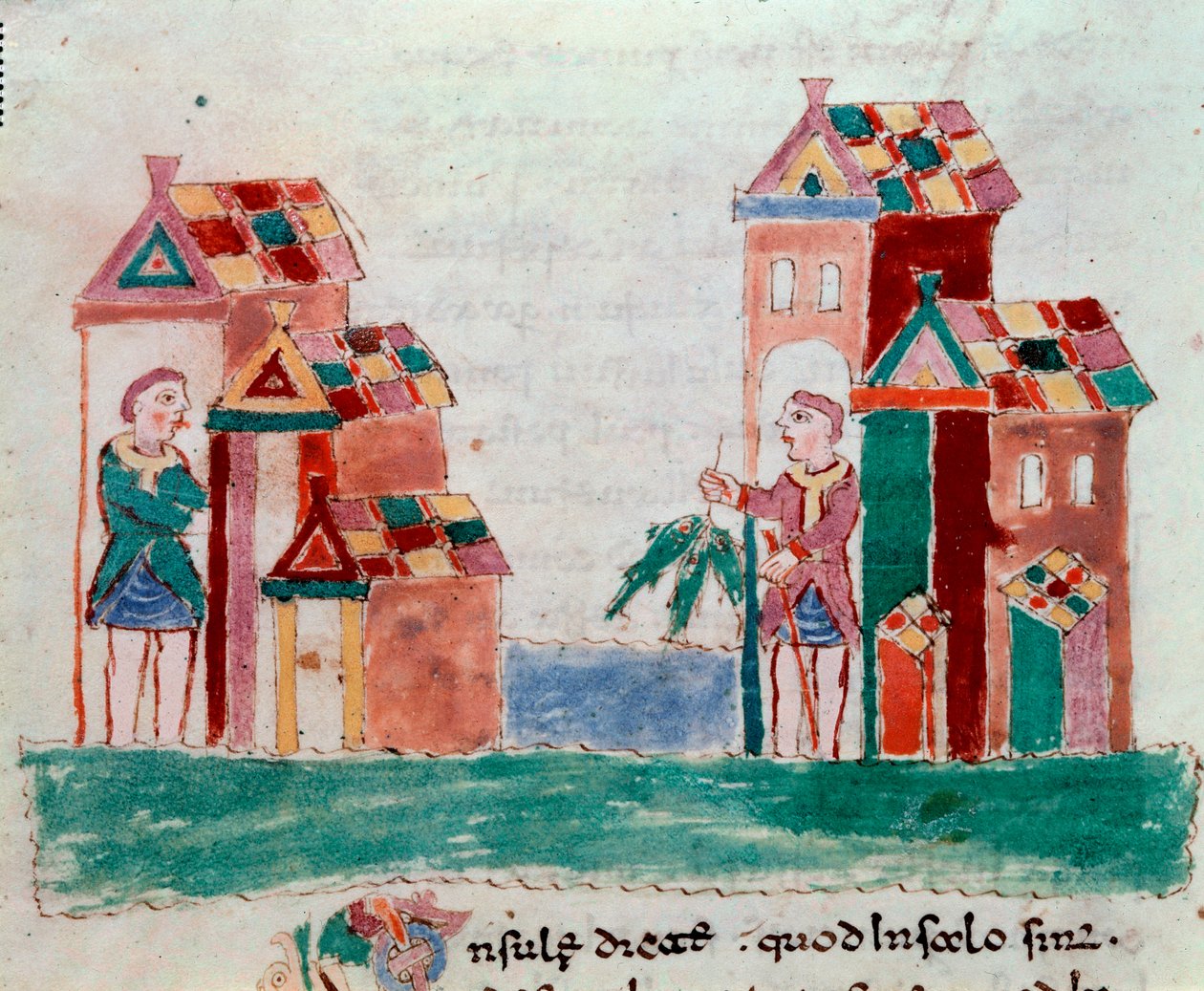 Obchod: prodejce ryb. Miniatura převzatá z rukopisu „“ De Universo“ nebo „“ De rerum naturis““ (Z podstaty věcí) od Rabana Maura Magnentia (neboli Raban Maur nebo Rabano Mauro, cca 780-856). 9. století. Archiv opatství Monte Cassino (Moun od German School