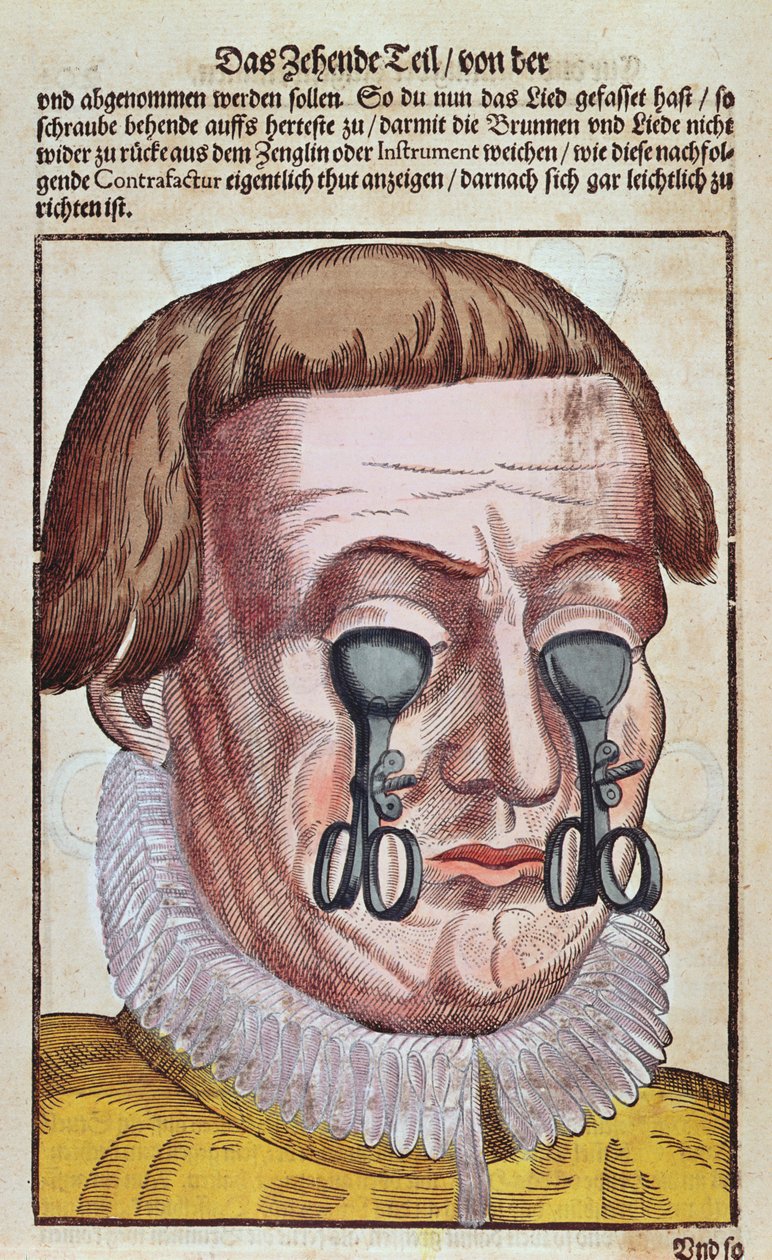 Léčba očního onemocnění, z Ophthalmodouleia od Georga Bartische (1535-1636) vydaného v Drážďanech v roce 1583 (barevný dřevořez) od German School