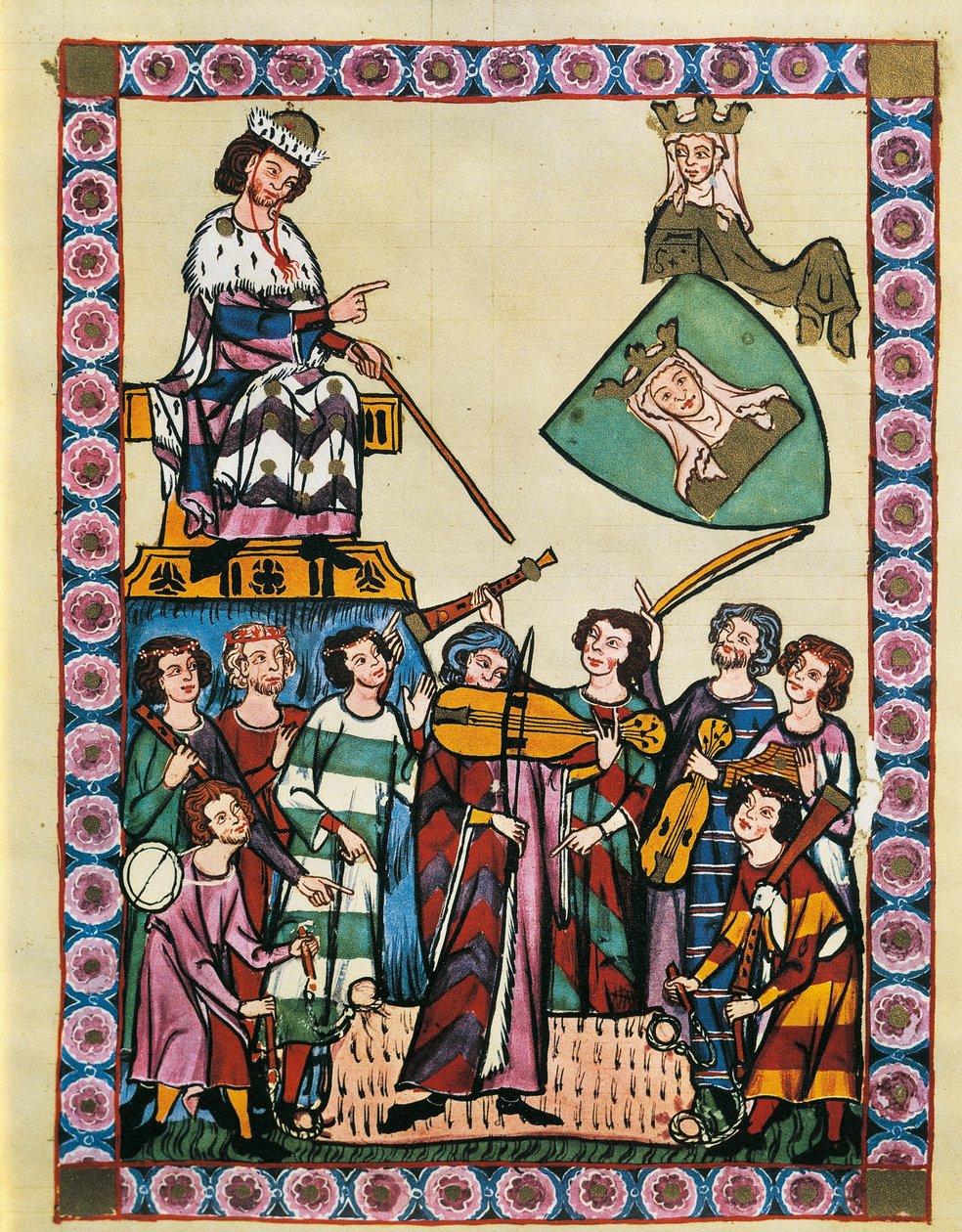 Trubadúři před německým císařem a jeho dvorem, z „Manesse Codex“ (vellum) od German School