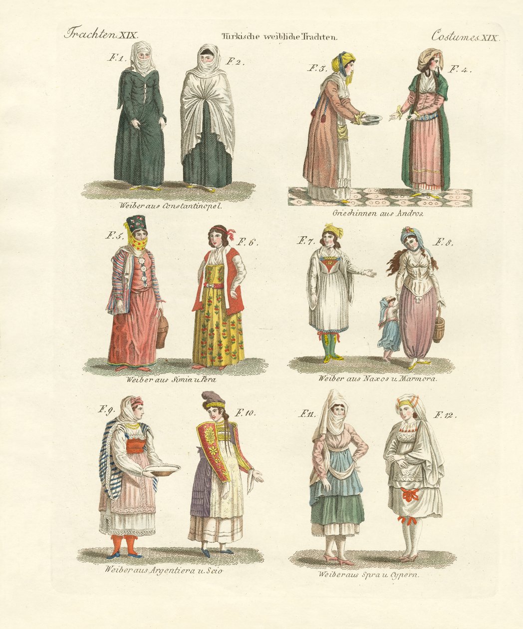 Turecké národní kroje (barevná rytina) od German School