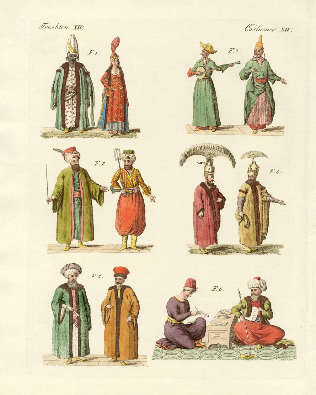Turecké národní kroje (barevná rytina) od German School